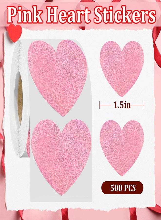 Yoblink Pink Heart Stickers,1.5" Glitter Valentines Stickers 500 per Roll,Valentine's Day Decorations(Pink) - Image 2